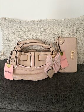 Juicy Couture Blush Pink Bow-Accent Shoulder Bag with Matching Wallet